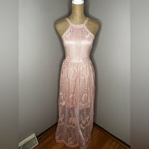 Altar’d State Pink Blush Lace Lined Halter Maxi dress Size Small